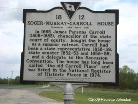 Koger -
                  Murray - Carroll House Plaque